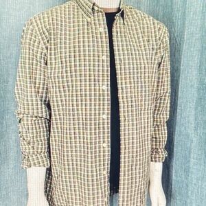 Eddie Bauer Men's Checkered Shirt - Green and Tan